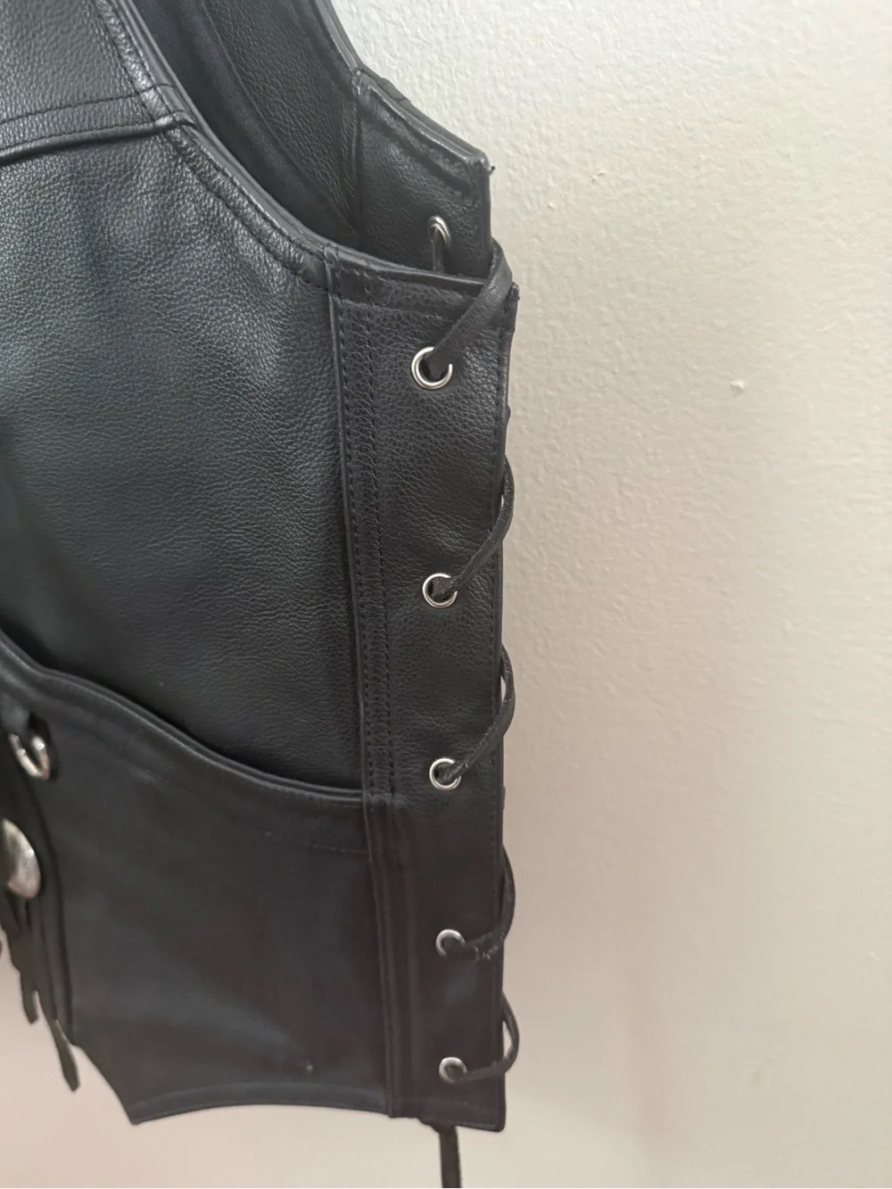 Harley Davidson Black Genuine Leather Lace-Up Biker Vest
